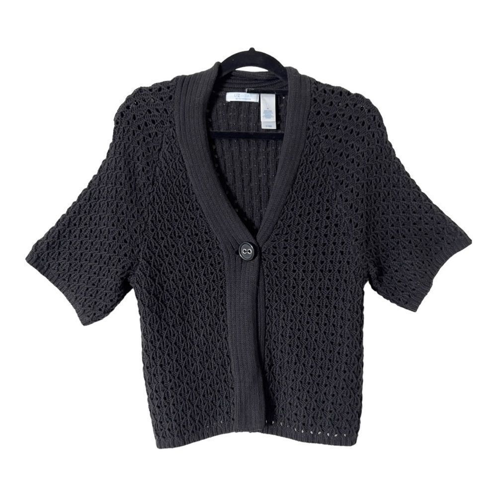 Liz Wear By Liz Claiborne‎ Short Sleeve Black Open Knit Cardigan Sweater